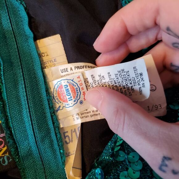 Vintage 80s Teal Sequin Embellished Sleeveless V Neck Mermaid Maxi Dress - Picture 11 of 16